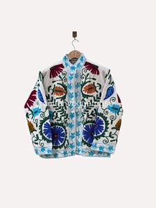 Veste en coton écologique brodée bohème à manches longues, col rond, motif floral Suzani, vêtements d'extérieur décontractés pour femmes, hiver - Product Image 2