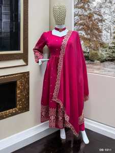 Vestidos Anarkali de Seda Vichitra Listos para Usar, los Más Hermosos de la India, con Bordado, Lentejuelas, Trabajo Zari y Diseño en el Dupatta - Product Image 6
