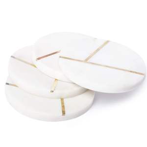 Posavasos Redondos de Mármol Blanco Abstracto, Posavasos de Piedra Natural Hechos a Mano para Mesa - Product Image 6