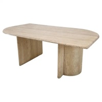 Elegante Mesa de Comedor de Travertino con Tapa Redonda y Base de Doble Pedestal, Diseño de Piedra Natural de Lujo para Interiores Modernos