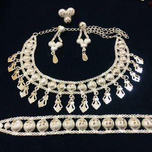 24K <b>Gold</b> Plated Vintage Dubai Fashion <b>Jewelry</b> Set Includes Necklace Earrings Bangles Combs-Copper Material Diamond Germany - Product Image 1