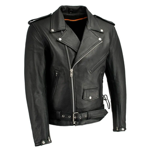Chaqueta de moto Vintage de calidad superior para hombre, piel de bombardero de invierno con cuello redondo bordado, producto terminado - Product Image 1