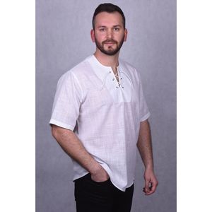 Camicia da uomo a maniche corte con scollo a V String-bianco - Product Image 1