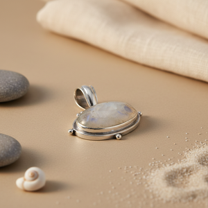 Pendentif en argent 925 fait main avec pierre de lune, motif numérique en or rose, plaqué rhodium, charme pour femmes, matériau principal en platine, pierre précieuse - Product Image 1