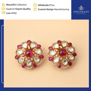 Impresionantes pendientes con tachuelas de piedras moissanitas rojas y blancas con diseño floral de dos colores con brillo radiante para ropa de mujer - Product Image 2