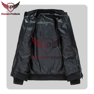 แจ็คเก็ตบอมเบอร์หนังแท้สีดำสำหรับผู้ชาย คอตั้ง ซิปหน้า สไตล์ลำลอง แจ็คเก็ตหนังสำหรับขี่มอเตอร์ไซค์ ผู้ผลิต ODM - Product Image 4