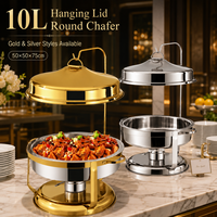 Plat de service de luxe en acier inoxydable doré de 10 L avec couvercle suspendu pour hôtel, restaurant, traiteur