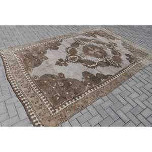 Vintage Turkish Rug, Oversize 6.8x10.5 ft (206x320 cm) Rug, <b>Brown</b> Plants & trees <b>Wool</b> Rug - Product Image 3
