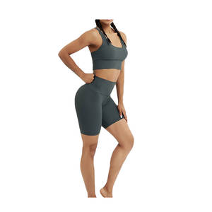 Concevez votre propre Logo coton sans couture femmes Yoga ensemble nouveauté 2025 Spandex soutien-gorge et short deux pièces Gym Fitness tenue - Product Image 3