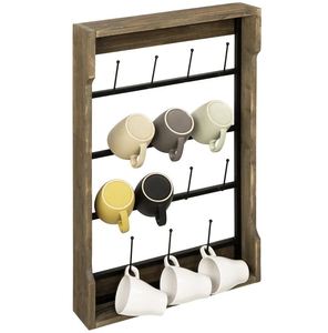 Support de tasse mural en bois et métal porte-gobelet porte-tasse à café pour la maison ustensiles de cuisine comptoir de table d'hôtel fabriqué en Inde - Product Image 2