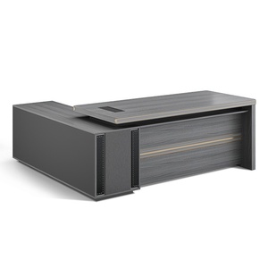 L Shaped Wooden Executive Desk Commercial <b>Office</b> <b>Table</b> With Side Extension Cabinet Corner CEO Workstation - Product Image 3
