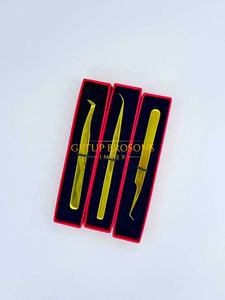 Pinzas para Pestañas GETUP BROSONS IMPEX de 45/90 Grados, Acero Inoxidable, Acabado Liso Dorado, Antimagnéticas, Antiestáticas, Perfectas - Product Image 1