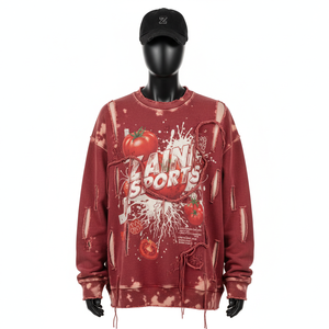 Premium Cotton Fleece Oversized Sweatshirt Distressed Washed <b>Red</b> Tone With Front Graphic Print Custom Logo Basics Sweatshirts - Product Image 1