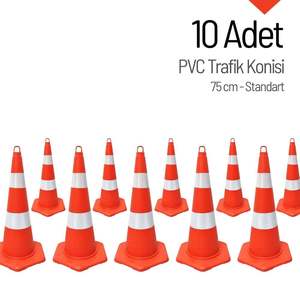 Cones de signalisation routière en PVC de 10 pieds (3 mètres) avec filet, cônes de sécurité de 75 cm avec bande réfléchissante blanche, en matériaux HDPE et PC, pour avertissement routier à Dubaï - Product Image 3