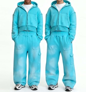 Conjuntos de Sudadera con Capucha y Pantalones Deportivos Anchos con Estampado Personalizado, Traje Deportivo Holgado de Algodón con Lavado Ácido, Ropa Deportiva Urbana para Hombre - Product Image 1