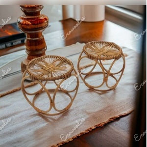 Premium Quality Set of 2 Round Coffee <b>Table</b> for Living Room Restaurant Cage Cocktail <b>Table</b> With Rattan Top Round Coffee <b>Table</b> - Product Image 1