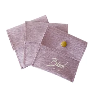 Luxo Mini Pequeno Flap Envelope Embossing Logo Jóias Embalagem Saco Anel Presente Pu Bolsa Bolsa De Couro Bolsa