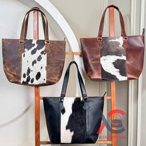 Bolso de mano grande de cuero de vaca oculto para mujer, bolso de mano grande, bolso de hombro de cuero genuino, venta al por mayor de fabricante - Product Image 1