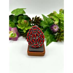 Navajo Fashionable Metal <b>Ring</b> <b>Adjustable</b> Sterling Silver Mediterranean Coral Inlay Gift for Stylish Occasions Mainly Made Alloy - Product Image 1