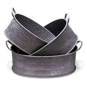 Bacs en métal galvanisé ovales, contenants rustiques de style ferme pour la décoration intérieure et la plantation de jardin en extérieur - Product Image 6