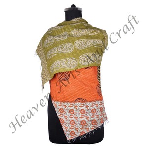 SC1027 Vintage Kantha travail coton fait main écharpe Design à la mode filles partout cousu à la main Style uni longue longueur - Product Image 1