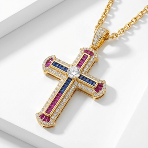 Collar con Colgante de Cruz Personalizado con Piedras Naturales, Imitación de Perlas, Estilo Hip Hop, Joyería de Acero Inoxidable para Hombre y Mujer - Product Image 1
