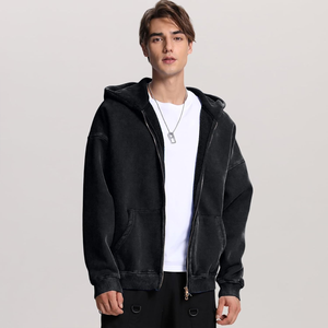 Sudadera con capucha con cremallera para hombre de algodón polar lavado con ácido OEM invierno teñido liso de alta calidad para estampado de hojaldre Sudadera con capucha en blanco diseño cuadrado de gran tamaño - Product Image 4