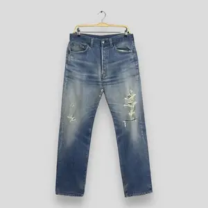Erkekler için en çok satan Denim kot erkekler için 2024 moda toptan Jean pantolon ile Slim Fit uzun kollu erkek gömlek tasarımcı streç Denim mavi yırtık