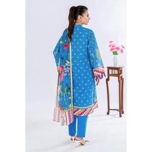 Conjunto de traje de tela estampada sin coser de 3 piezas azul para mujer - Product Image 4