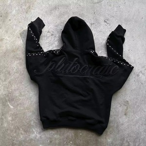 Custom <b>Black</b> Rhinestone Studded <b>Hoodie</b> <b>Men</b> Streetwear <b>Zip</b> <b>Up</b> <b>Hoodie</b> With Logo Cotton Wholesale Factory Rate Bulk Quantity <b>Hoodie</b> - Product Image 4