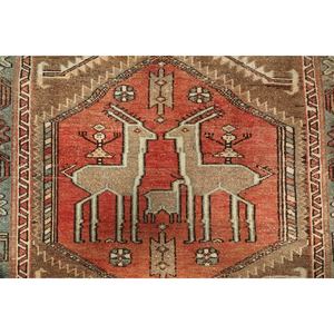 Petit tapis vintage 3,8 x 5,1 pieds, marron géométrique avec motifs animaliers, tapis turc - Product Image 5