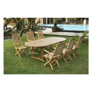 Table de jardin extérieure moderne au fini naturel pour les activités intérieures et extérieures Table spacieuse fixe de forme ovale Meubles en bois de 240 cm - Product Image 5