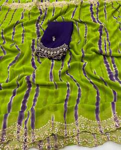 Nouveau sari en mousseline pour femmes avec de magnifiques broderies et une bordure festonnée Fabriqué en Inde - Product Image 4