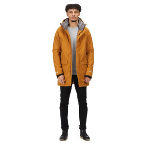 Veste parka matelassée mi-longue pour homme, design OEM professionnel, couleur moutarde, fermeture éclair, imperméable et respirante, en vente en gros - Product Image 3