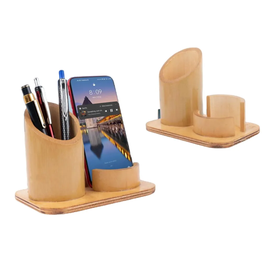 Personalizado Promocional Luxo Design Office Desk Bamboo Speaker Pen e Phone Stand Bamboo Tumbler Bamboo Music Amplifier