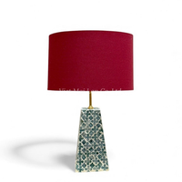 Lampe de table LED électrique artisanale avec incrustation de nacre, base en bambou, douille E27, lumière blanc chaud 3500K, intensité réglable, pour chambre et salon