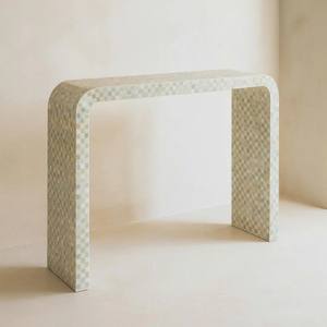 Table d'appoint de console MOP charmante, meubles en nacre, incrustation de coquillages méticuleusement réalisée, tabouret sophistiqué pour l'intérieur - Product Image 5