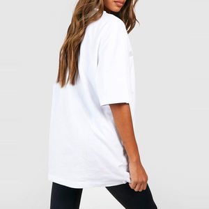 เสื้อยืดผู้หญิงคอตตอน 100% พิมพ์โลโก้ตามสั่ง ขายส่ง ทรงโอเวอร์ไซส์ ใส่สบาย สีขาว แขนสั้น คอกลม เรียบง่าย สไตล์สตรีทแวร์ - Product Image 6