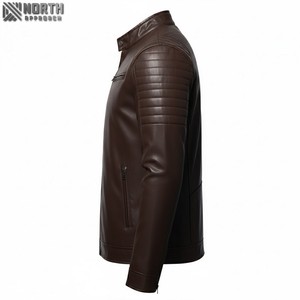 Chaqueta de cuero con cremallera personalizada de alta calidad para hombre, bombardero de invierno de talla grande con decoración bordada, bombardero de suministro directo al por mayor - Product Image 3