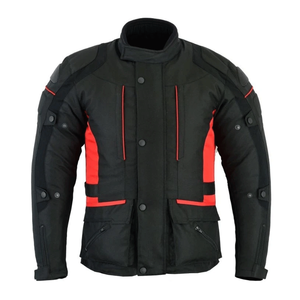 Men's Waterproof CE Armoured Textile Motorcycle Jacket Black/Red Cordura Windproof Printed Summer Adventure Motorbike Jacket - Product Image 2