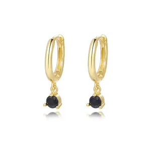 Fashion Wholesale 925 Sterling Silver Luxury Trendy Hoop Earrings 18k Gold Colorful Round Zircon Drop Small Hoop Earrings