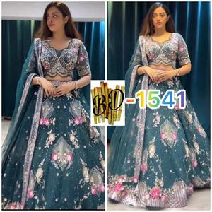 Lehenga choli ตาข่ายปักลายผีเสื้อสำหรับผู้หญิงผู้ใหญ่อินเดียและปากีสถาน - Product Image 2