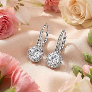 Boucles d'oreilles pendantes Jeulia Custom Classic Round Cut Halo Fashion - Product Image 5