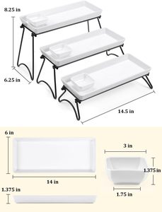 Support de service à trois niveaux, supports en métal séparés pliables blancs de 14 pouces, plateau de service à plusieurs niveaux - Product Image 3