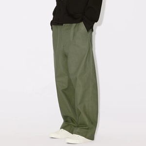 กางเกงผ้าชิโนสำหรับผู้ชายโอเวอร์ไซส์กางเกงขากว้างทรงตรงเรียบเรียบสไตล์ด้านหน้าเอวกลางสีพื้น - Product Image 1