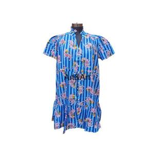 Robe mi-longue décontractée et élégante pour femme, en coton avec dentelle, bretelles ajustables, motif rayé imprimé à la main en Inde, écologique - Product Image 2