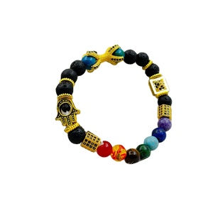 Pulseras de gemas mezcladas chapadas en oro, joyería Feng Shui tallada a mano, Mantra Buda, cuentas de piedra Humsa, pulsera de la suerte, venta al por mayor - Product Image 1
