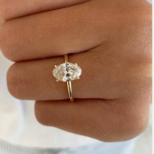 10k solide or blanc ovale coupe diamant bague laboratoire cultivé fiançailles et proposition de mariage bijoux cadeau - Product Image 3