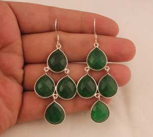 Boucle d'oreille en argent sterling massif 925 plaqué style bohème à la mode Onyx vert pierre précieuse à facettes lunette naturelle anniversaire approvisionnement - Product Image 6