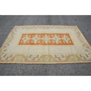 พรมขนาด 6.3x9.2 ฟุต, พรมวินเทจตุรกี, พรมขนสัตว์สไตล์โอเรียนทัลสีเบจ - Product Image 4